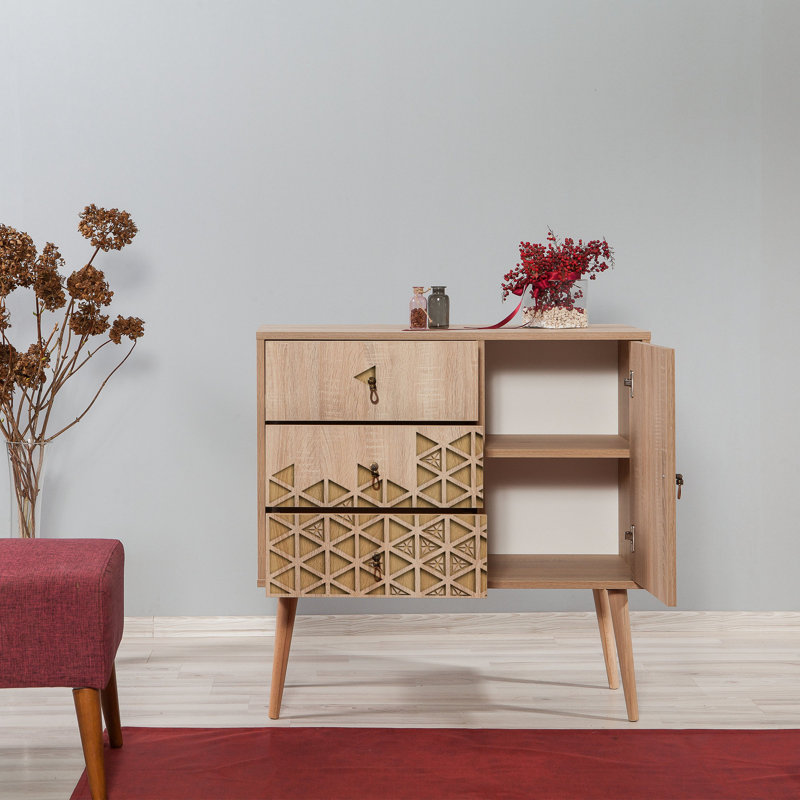 Commode combinée 3 tiroirs Borup, Beige