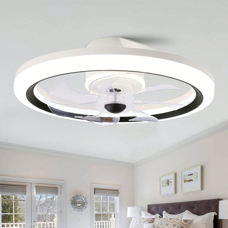 19 po Ventilateur de plafond encastré moderne à profil bas Smart, ventilateur de plafond réversible à courant continu silencieux pour chambre à coucher
