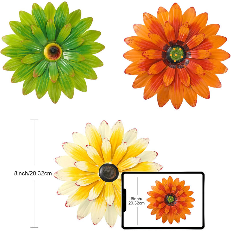 3-piece 8" Metal Daisy Wall Art