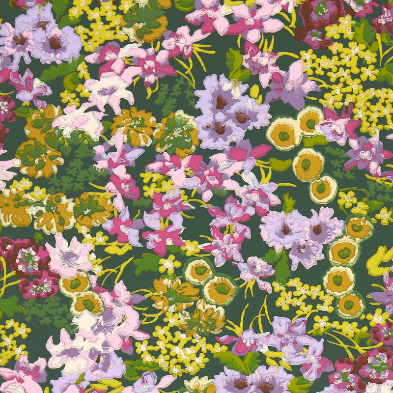 Wildflower Meadow Wallpaper, Emerald/Amethyst/Peridot