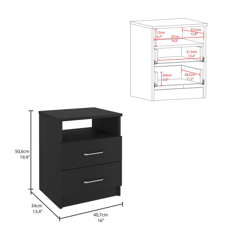Ensemble de chambre à coucher 3 pièces avec armoire + table de chevet + noire Louise