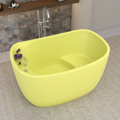 47" W X 31.5'' D Freestanding Acrylic Bathtub Double Slipper Small Soaking Tub Stand Alone Oval Bathroom Tub with Built-in Seat