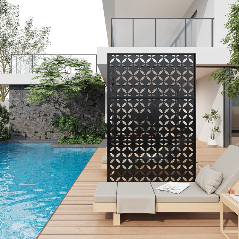 Outdoor Metal Privacy Screen – 72"×47" Freestanding Garden Pool Divider with Stand Decorative, Galvanized Steel Privacy Fence for Balcony Patio Indoor Room Hot Tub