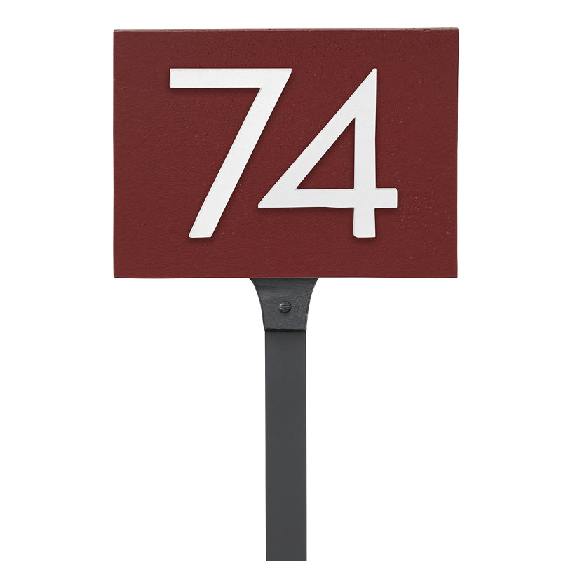 Floating 1-Line Lawn Address Sign, White, Brick Red, Yes