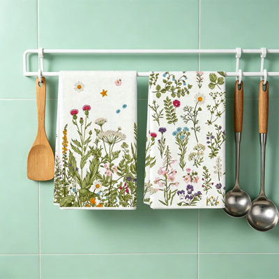 Floral Printed Kitchen Towel 2 Pack, Highly Absorbent Non Scratch Cleaning Rags For Dishes And Counter, 23.6x15.7in Multicolor