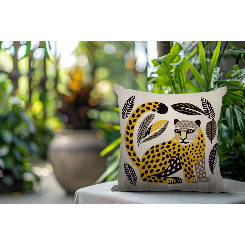 Oreiller carré réversible intérieur / extérieur Ayra Leopard, Jaune, Carré 17 po