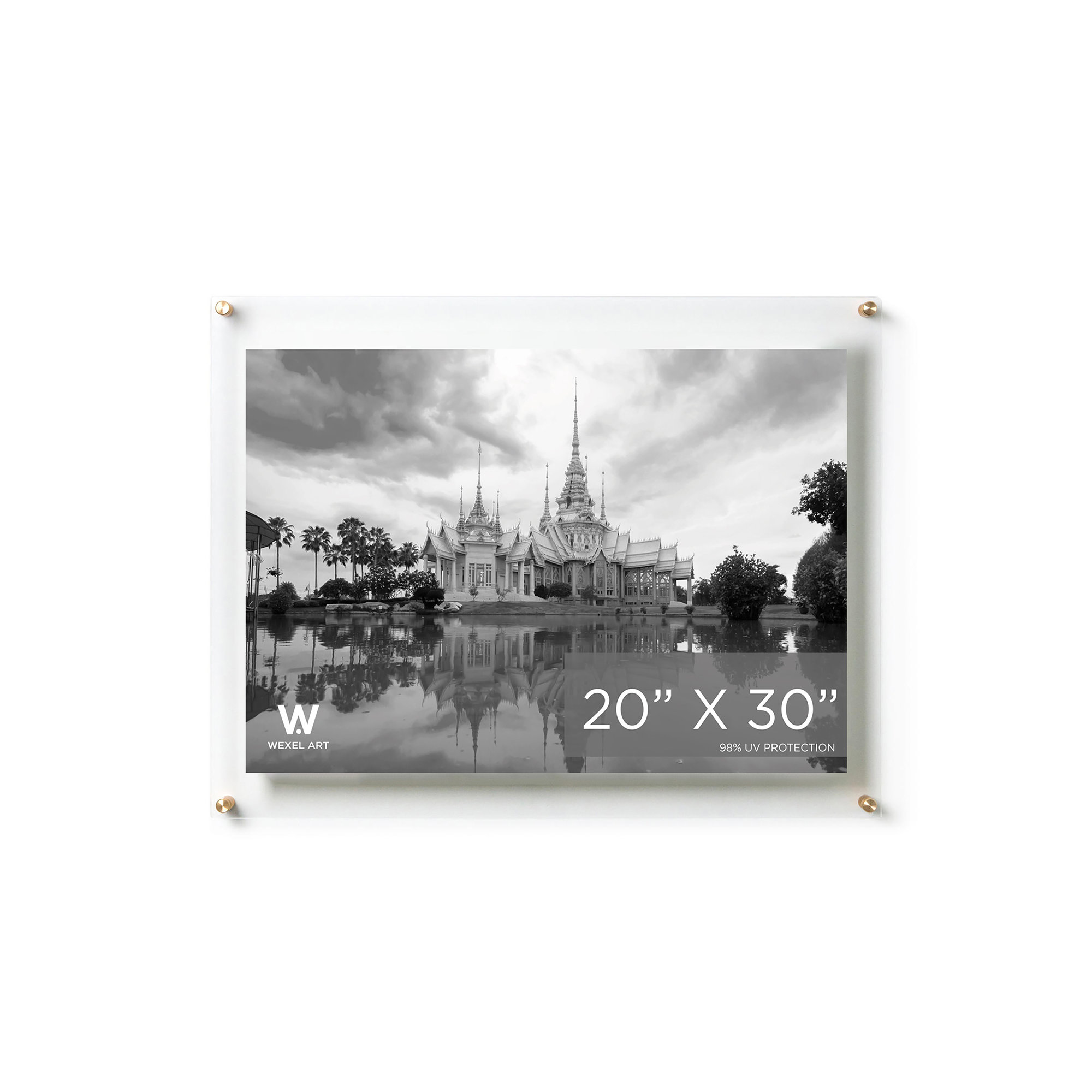 Clear UV-Grade Acrylic Modern Floating Picture Frame - Gold, Gold, 20" H x 30" W