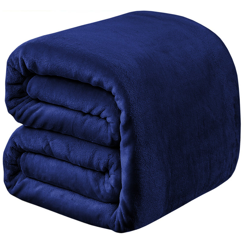 Soft & Cozy Faux Fur Reversible Fleece Throw Blanket , King, Navy