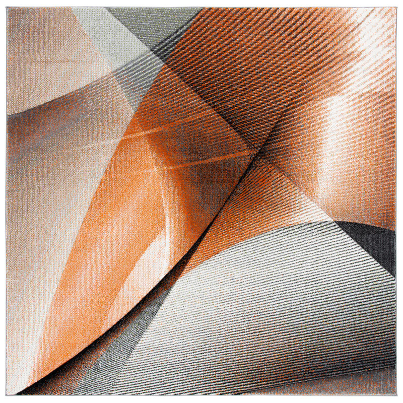 Tapis géométrique gris / orange Tontogany, Carré 6 pi 7 po