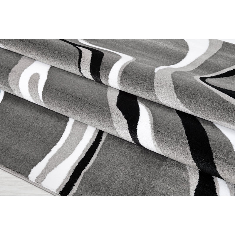Tapis gris / blanc / noir à motif abstrait Linnea, Rectangle 3 pi 11 po x 5 pi 3 po