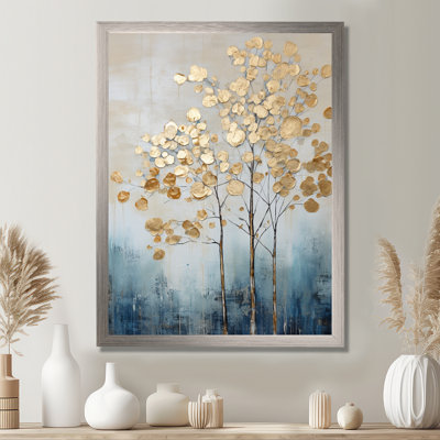 Gold And Blue Trees Harmony IV - Trees Wall Art