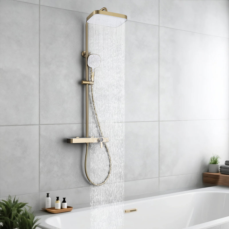 12.6 inch 3 Function Complete Shower System with Slide Bar 2.6 GPM, Brushed Gold