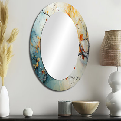 Grand miroir mural ovale orange en érable orange sarcelle I - métal