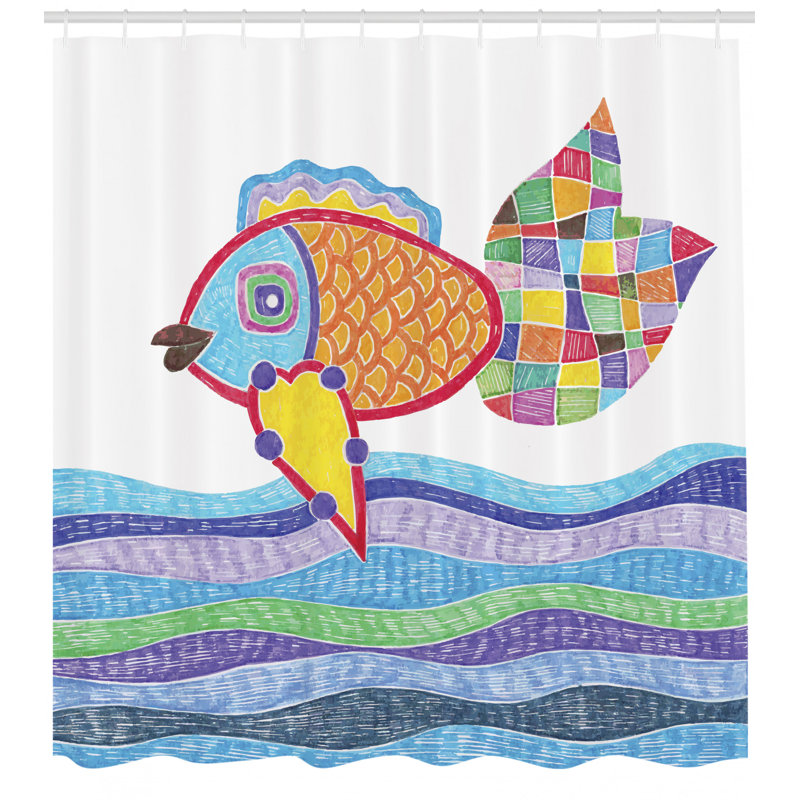 Ensemble de rideau de douche poisson + crochets, H 84 po x l 69 po