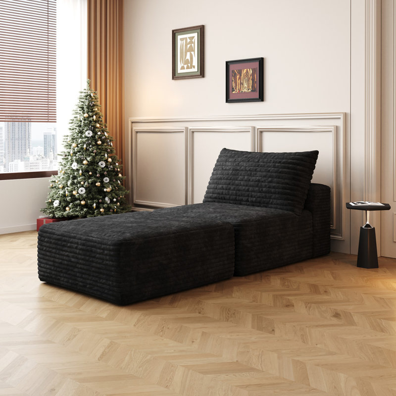 Canapé-lit 66,9 po, fauteuil convertible avec coussin, Velours côtelé noir