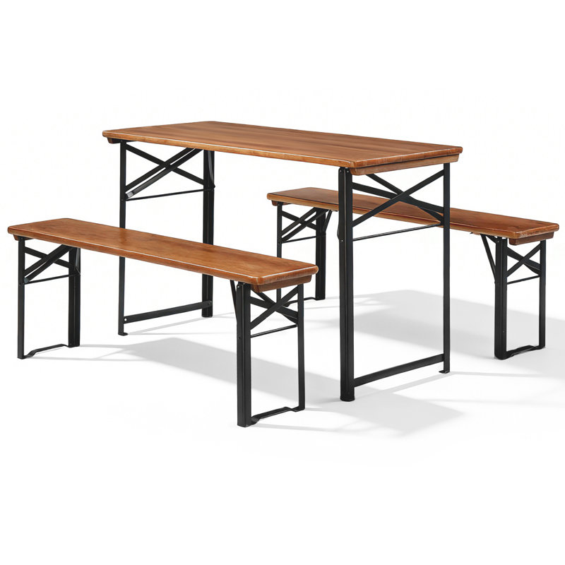 44 In.Rectangle Wood Picnic Table With Bench Seats 4 People, Brown