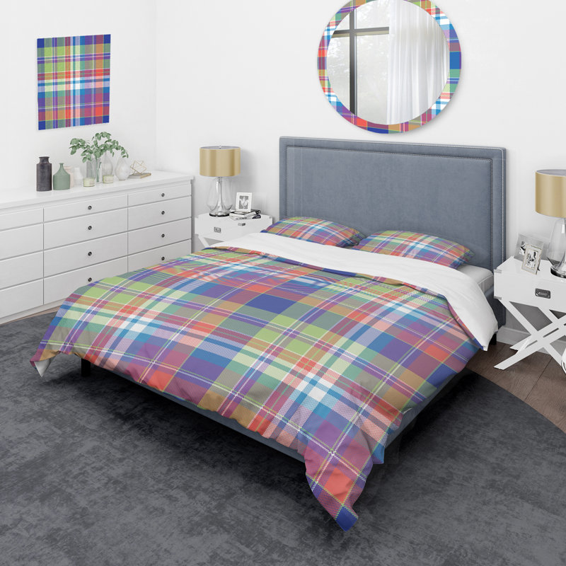 Tartan à carreaux bleu et vert - Ensemble de housse de couette abstrait - Microfibre de polyester