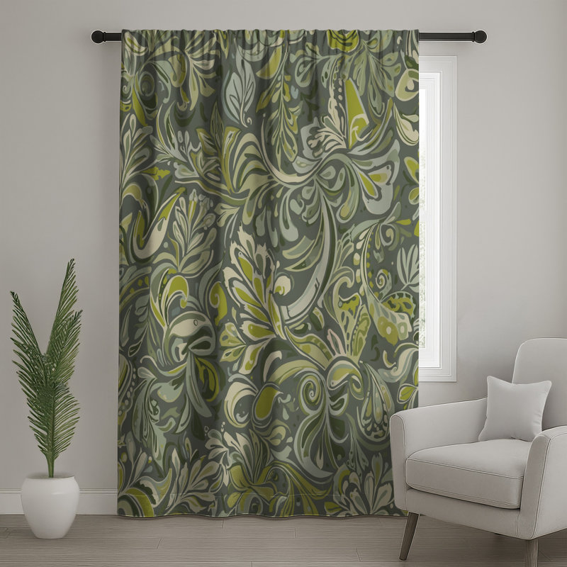 Rideaux vert à motif floral, voilages et voilages à motif floral - 1 panneau, 50 po x 92 po - 1 panneau, Blockout