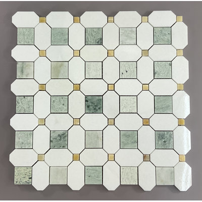 Thassos White, Ming Green & Honey Onyx Geometric Polished Marble Mosaic Wall & Floor Tile