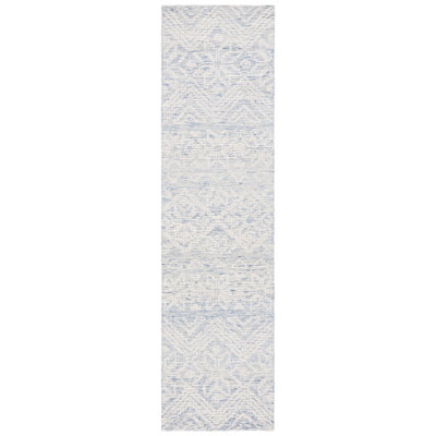 Bathsheb Hand Tufted Wool/Cotton with Cotton Backing Geometric Rug in Blue/Ivory