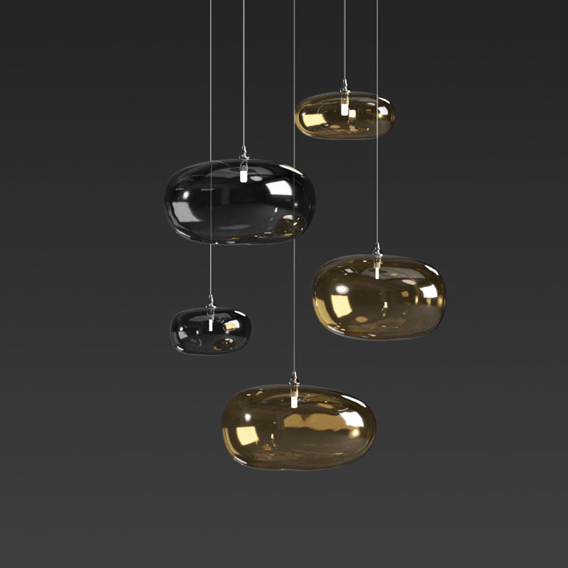 Kloud mix of 5 Pendant Lights, 105", Amber/Grey, Chrome
