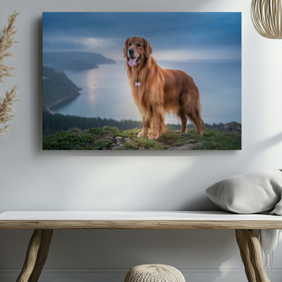 Reproduction d'art sur toile Golden Retriever Dog Scenic Coastal Landscape Nature Decor pour salon, chambre à coucher, bureau, couloir, vestibule, galerie murale et décoration intérieure moderne