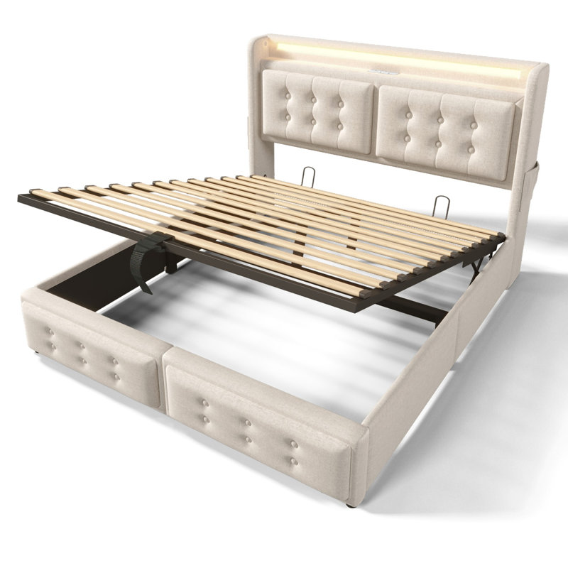 Bed, Double, Beige
