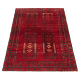 Tapis rouge Baluch noué à la main unique 4 pi 2 po x 7 pi 1 po