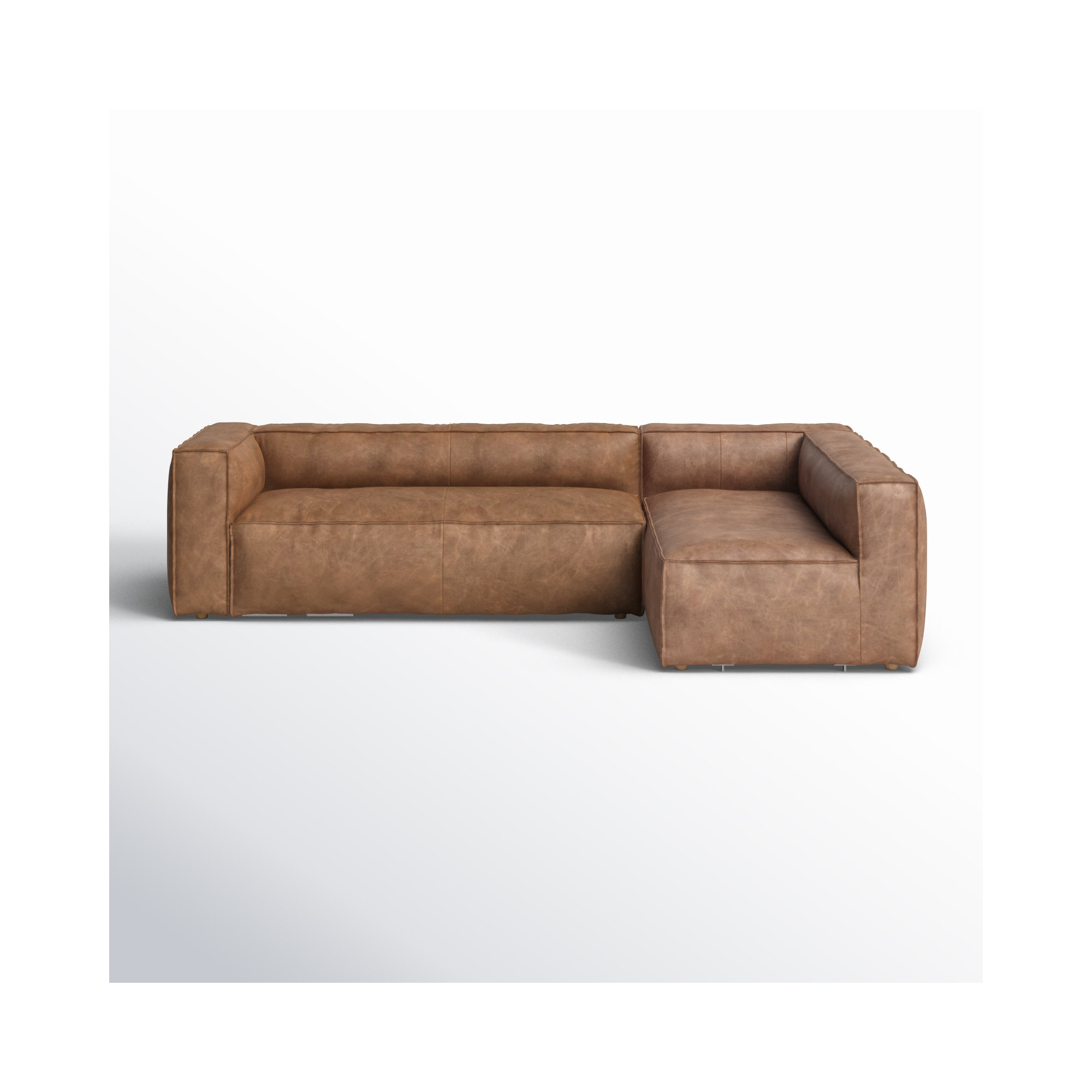 Strom 120" Genuine Leather Sectional, Natural Washed Sand Top Grain Leather, Right Hand Facing
