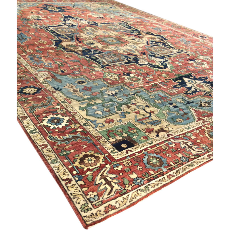 Serapi Hand-Knotted Wool Oriental Area Rug in Rust/Blue, Rectangle 4' x 6'