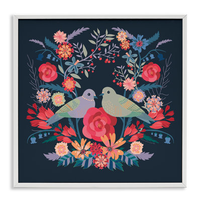 Symmetrical Birds & Flowers Framed Giclee, design by Verbrugge Watercolor