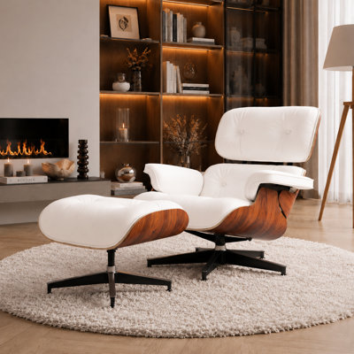 Fauteuil d'appoint pivotant avec repose-pieds en cuir fleur