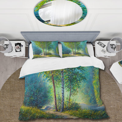Three Vibrant Trees By The River - Ensemble de housse de couette Lake House - Microfibre de polyester