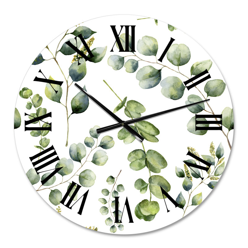 Green Eucalyptus Branches III - Horloge murale traditionnelle, Surdimensionné