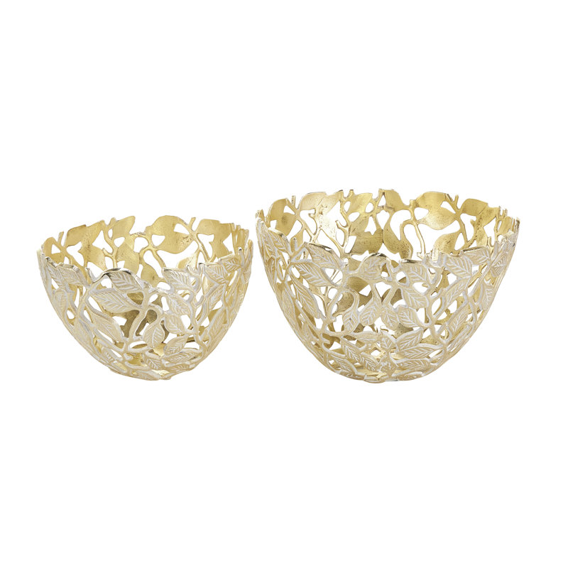 Ensemble de bols décoratifs en aluminium et feuille d'or en aluminium avec détails blancs