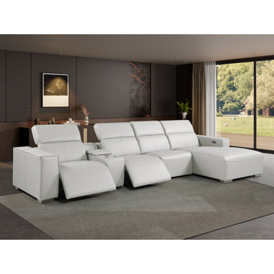 Canapé modulaire en L en cuir véritable 5 pièces faisant face à droite avec 1 fauteuil inclinable électrique et appuis-tête réglables
