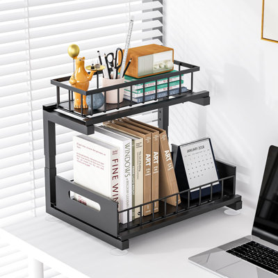 Under Sink Organizer And Storage, 2-Tier Pull Out Cabinet Organizer Slide Out Shelf, Heavy Duty Metal Kitchen Bathroom Sink Shelf, Height Adjustable