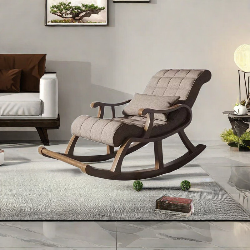 Chaise berçante en bois massif, Café crème