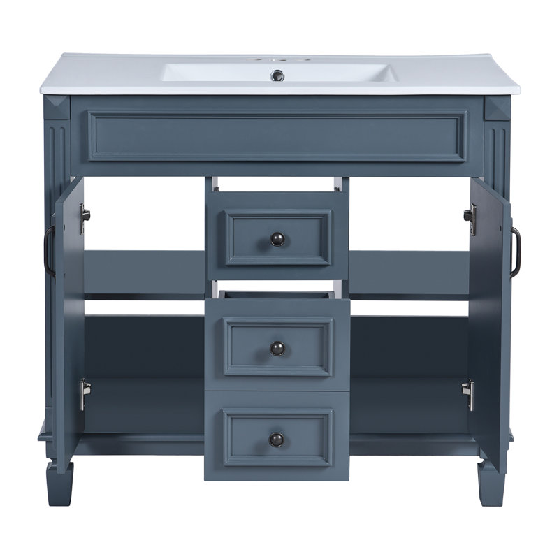 Meuble-lavabo 36 po avec lavabo supérieur, armoire à miroir bleu royal, armoire de rangement moderne avec 2 portes à fermeture douce et 2 tiroirs, meuble-lavabo simple