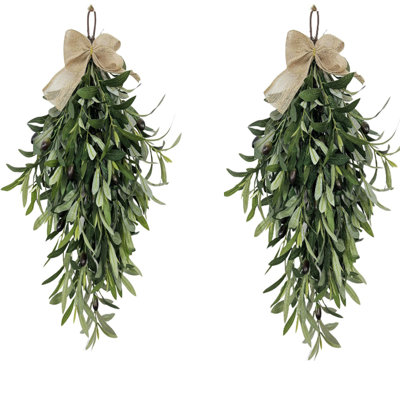 2 pièces guirlande olive artificielle avec feuilles de verdure - couronne en fausse olive pour porte d'entrée, décoration murale de ferme, couronne verte suspendue pour décoration de fenêtre ou de mariage