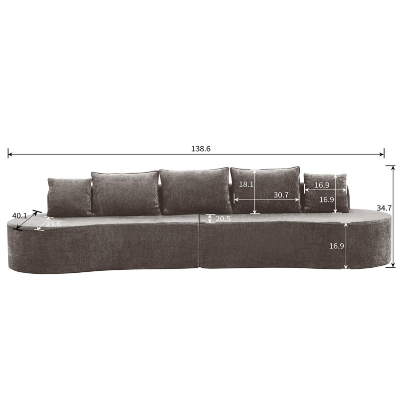 Canapé modulaire incurvé moderne, Marron clair