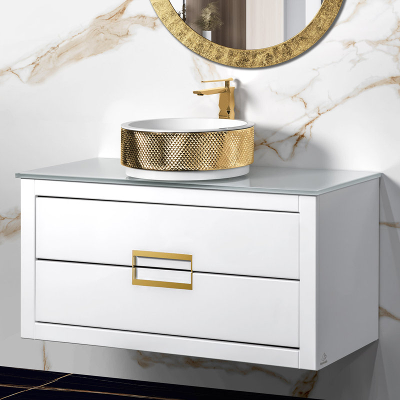 40'' Single Bathroom Vanity with Tempered Glass Top, White