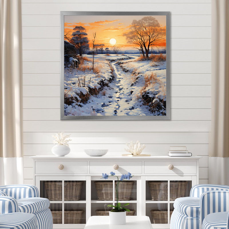 Décoration murale Winters Glow Pointillism - Paysages, Cadre simple argenté, H 16 po x l 16 po x P 1 po