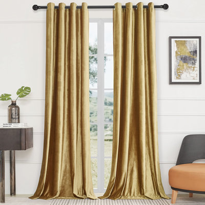 Gold Blackout Curtains With Sheer Overlay - Grommet Top Thermal And Noise Reduction Panels, 52 X 84 Inches, Set Of 2