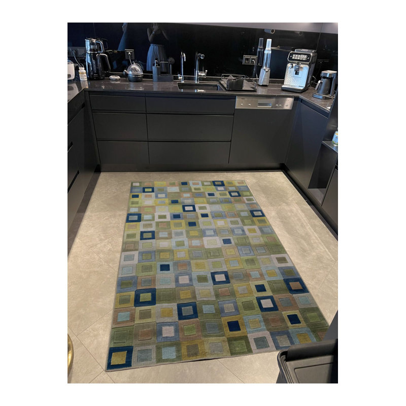 Tapis décoratif multicolore à motif géométrique vert, Sous-tapis rectangulaire 3 pi 11 po x 5 pi 11 po i