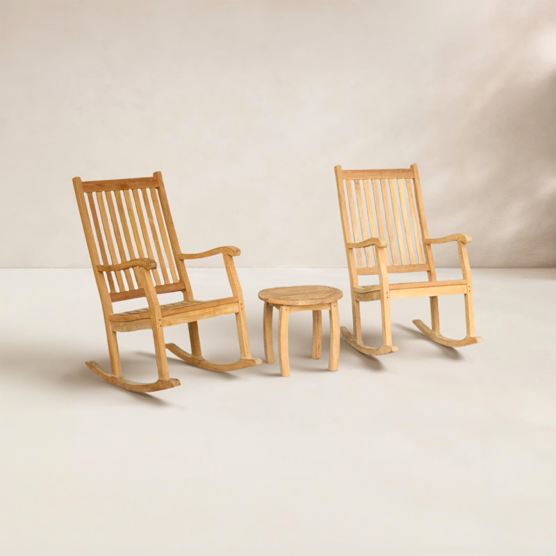 Ensemble de chaises berçantes en teck 3 pièces Jakarta