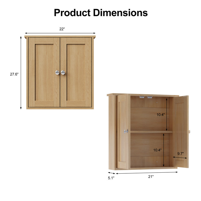 22*23in Double-Door Wooden Vintage Bathroom Cabinet, Natural