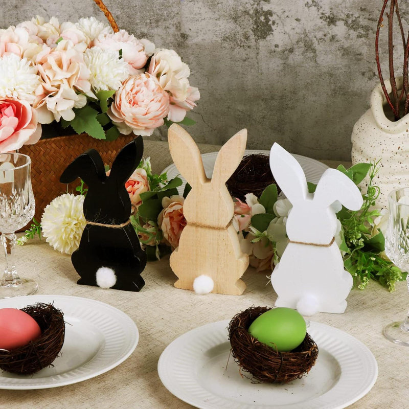 Décorations de Pâques pour la maison, 3 pièces de centre de table de lapin de Pâques, décorations de Pâques, plateau rustique à plusieurs niveaux, décor de ferme pour cadeaux de Pâques,