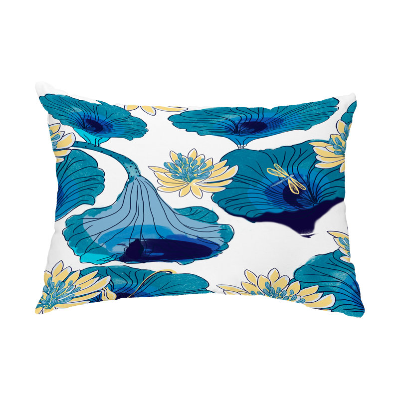 Floral Outdoor Reversible Throw Pillow, Teal