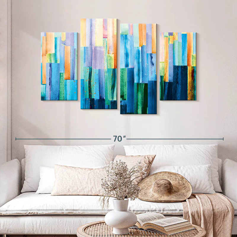 Avery pastel et lignes abstraites bleues, H 32 po x l 52 po
